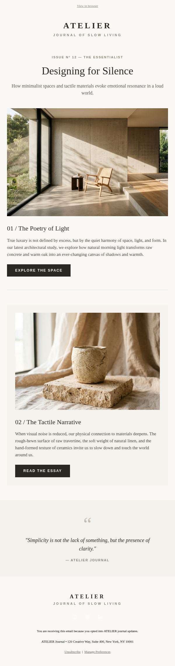 ATELIER — Minimalist Editorial Newsletter